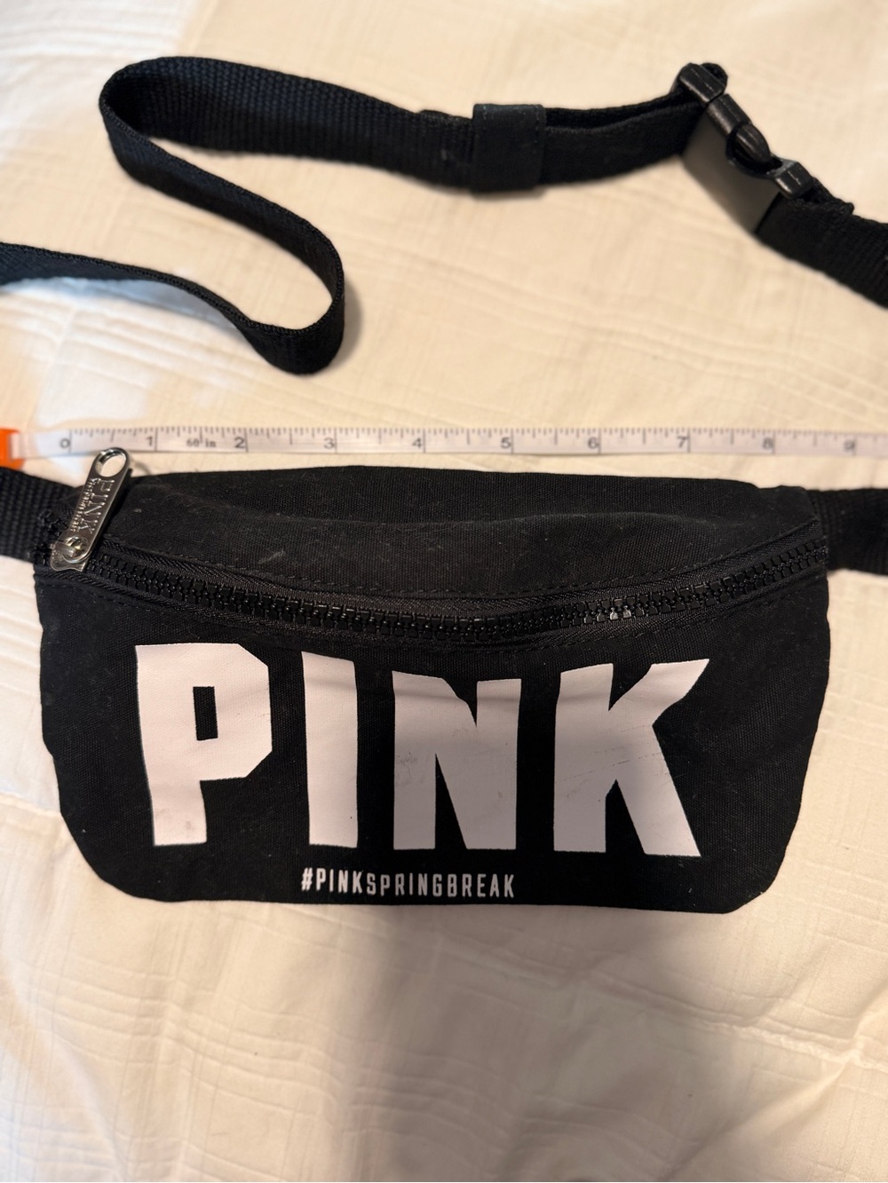 PINK Victoria's Secret Black Canvas Belt Bag with White Logo